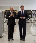 McLaren Group Chairman Ron Dennis shows UK Prime Minister David Cameron around the McLaren MP4-12C production line